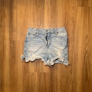 Light wash denim shorts from Guess with frayed hem